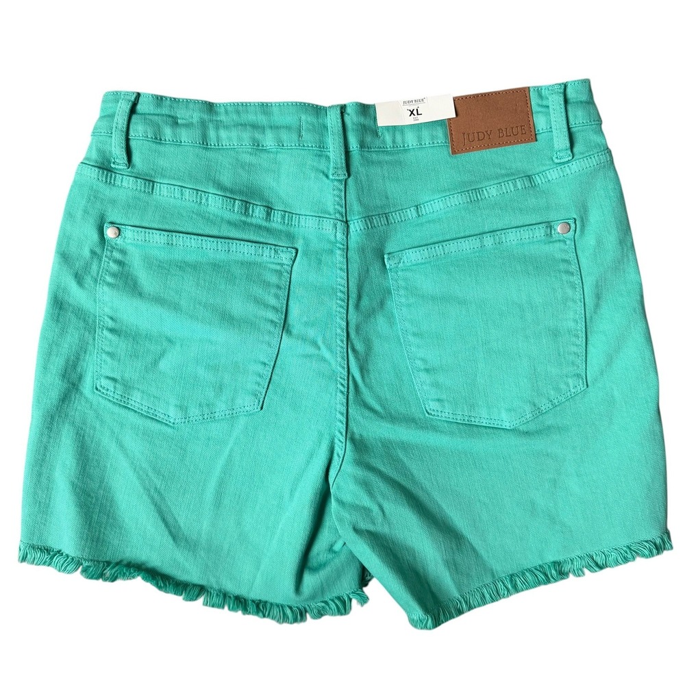 Judy Blue Teal Turquoise Mid Rise Shorts - Picture 2 of 4